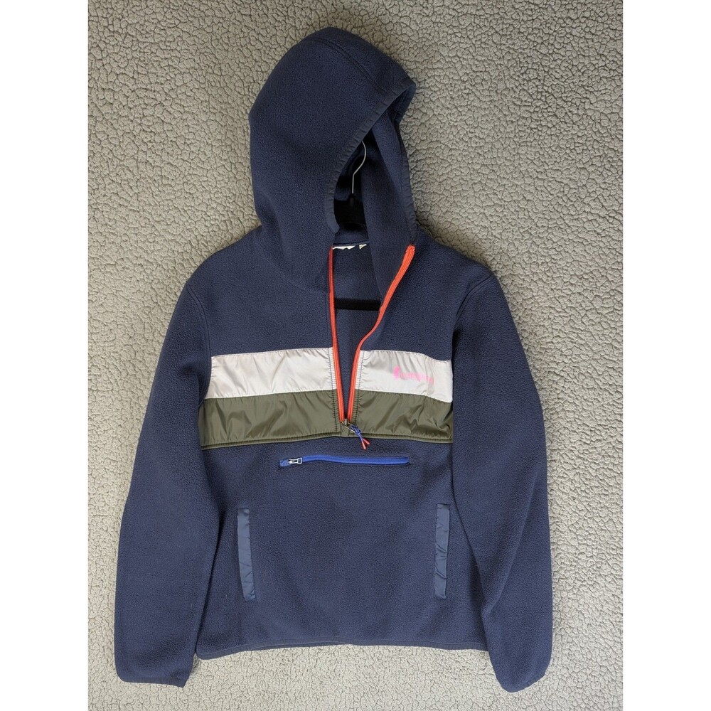 Cotopaxi Women's Teca Fleece Hooded Half-Zip Size Large Navy Blue Colorblock